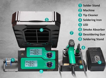 Stacja lutownicza z odsysaczem i dodatkową lutownicą Proskit SS-988B