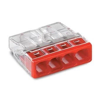 Szybkozłączka WAGO 2273-204 wciskana na 4 przewody, tylko drut 0,5-2,5mm², 24A 450V, czerwona