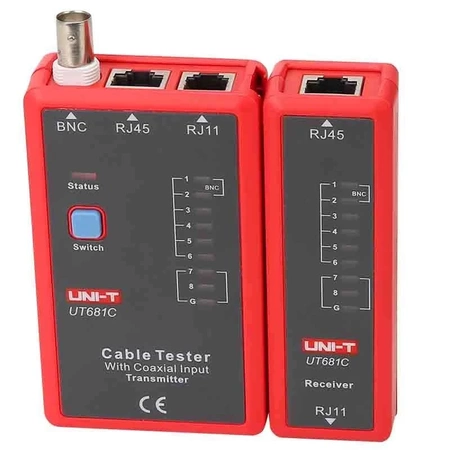 Tester kabli LAN Uni-T UT-681C, RJ45, RJ11 i BNC, przejściówka RJ45-BNC