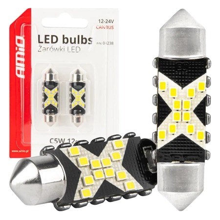Żarówka samochodowa LED CANBUS Festoon C5W 41mm 12V / 24V 2szt AMIO-04238