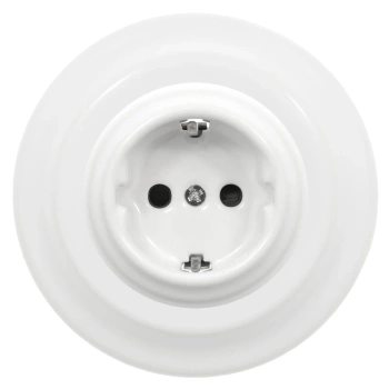 Gniazdo elektryczne Schuko ceramiczne okrągłe z ramką, montaż podtynkowy, kolor biały Ceramic Loft