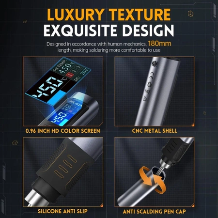 Zestaw lutowniczy FNIRSI HS02A + 6 grotów + zasilacz + akcesoria