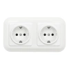2x Gniazdko elektryczne Schuko kwadratowe z ramką podwójną, białe, montaż podtynkowy, Ceramic Loft