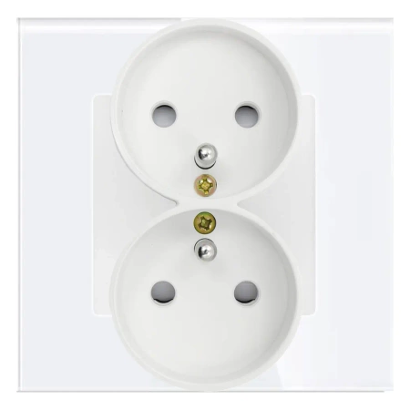 Gniazdo elektryczne podwójne z bolcem - szklana ramka - białe - Tawoia Glass