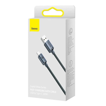 Kabel USB do USB-C 1.2m, szybkie ładowanie PD / QC 100W, czarny, Baseus Crystal Shine