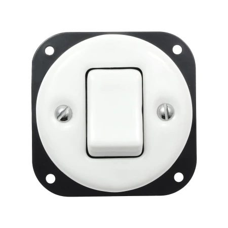 Włącznik światła krzyżowy ceramiczny, okrągły z ramką, podtynkowy biały Ceramic Loft