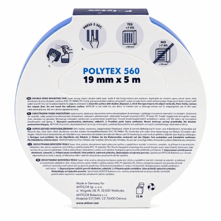 Taśma montażowa dwustronna piankowa 19 mm × 5 m ANTICOR Polytex 560