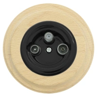 Gniazdo TV/SAT okrągłe czarne z ramką jasne drewno, montaż podtynkowy, Ceramic Loft