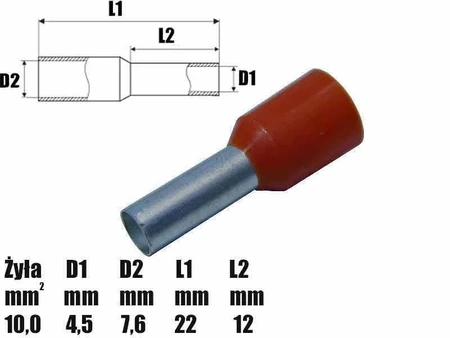 Tulejka izolowana 12mm, na przewód 10mm2