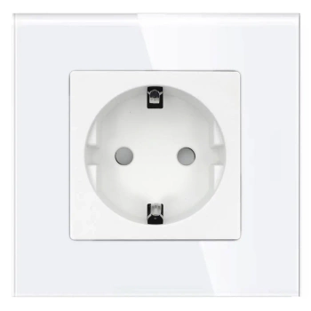 Gniazdo elektryczne pojedyncze Schuko - szklana ramka - białe - Tawoia Glass