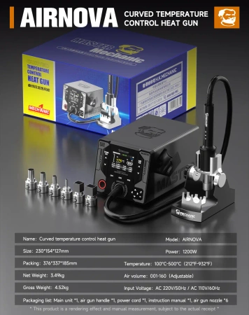 Stacja hot-air AIRNOVA, do precyzyjnych prac SMD, kompaktowa, Mechanic