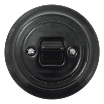 Włącznik światła pojedynczy dwubiegunowy kołyskowy ceramiczny, okrągły z ramką, podtynkowy czarny Ceramic Loft