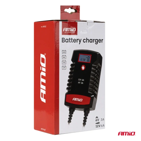 Prostownik AMiO cyfrowy AGM GEL STD LiFePo4 max 6A 6/12V PRO HOOK AMIO-04532