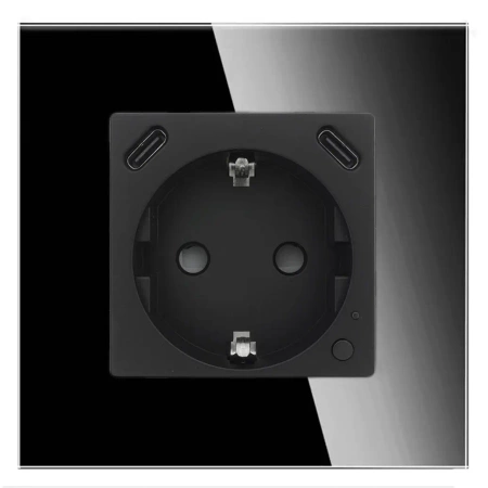 Gniazdko pojedyncze Schuko 2x USB-C 20W - watomierz - WiFi / BT - szklana ramka - czarny - Tawoia Glass