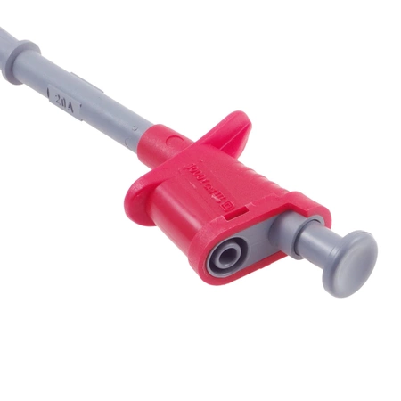 Chwytak krokodyl 155mm z gniazdem 4mm 20A, czerwony