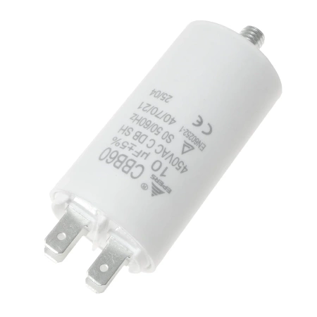 Kondensator rozruchowy do silnika 10uF 450VAC, 4 konektory, 35x65mm