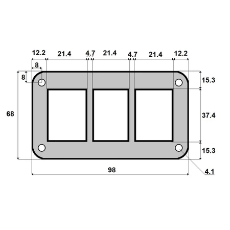 Ramka aluminiowa na 3 przełączniki klawiszowe, czarna, 68 × 98 mm