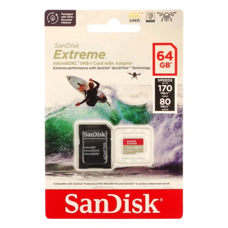 Karta pamięci z adapterem - SanDisk Extreme 64GB microSDXC UHS-I V30 A2 170MB/s