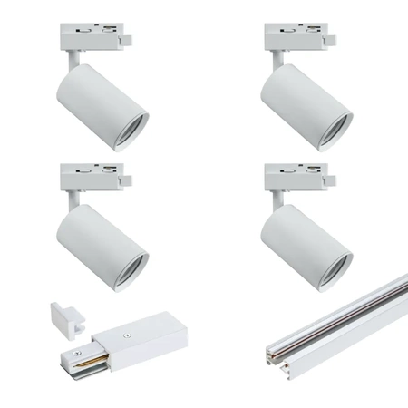 Zestaw oświetlenia szynowego X-LINE: 4 reflektory GU10, 2m szyny, złączka prosta, biały