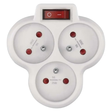 Rozgałęźnik sieciowy 230V, 3 gniazda, 10A, biały, włącznik, EMOS P0026S