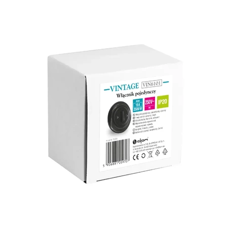 Włącznik światła z ramką, ceramiczny, montaż podtynkowy, kolor czarny Ceramic Loft