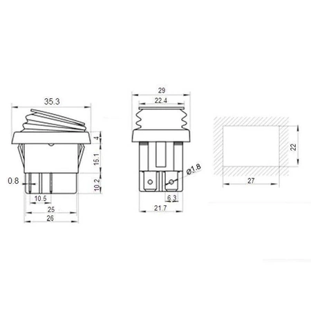 Przełącznik ON-OFF-ON 16A 250V podwójny IP65 czarny KCD4-B
