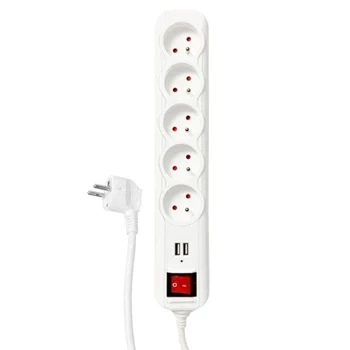 Listwa zasilająca 5 gniazd + 2× USB, przewód 1,5 m, 10 A, 3G1, przeciwprzepięciowa, z włącznikiem, biała, DPM