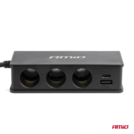 Rozgałęziacz gniazda zapalniczki 12/24V – 3x gniazdo + 3x USB-A + USB-C PD, 148W, ON/OFF AMIO-04836