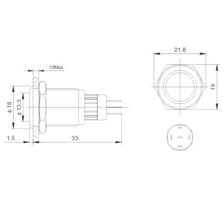 Przycisk wandaloodporny PBW-16BES, monostabilny 2A 250V klawisz płaski, START ENGINE, podśw. czerwone