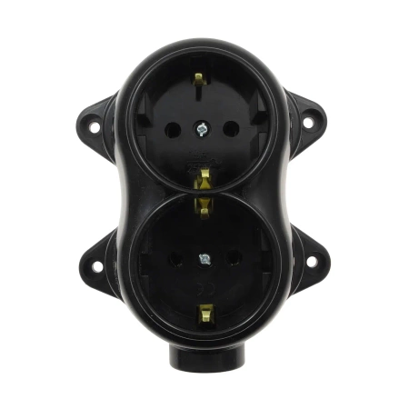 Gniazdo elektryczne Schuko podwójne, montaż natynkowy, kolor czarny, seria Retro PRL