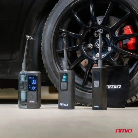 Kompresor samochodowy bezprzewodowy z wyświetlaczem LED 40W USB-C, max 10 bar, powerbank 2x2000 mAh, AMIO-04278