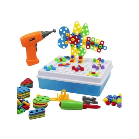 Zestaw konstrukcyjny: kreatywna mozaika w walizce z śrubami i wkrętarką 261 elementów