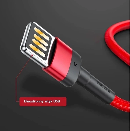 Kabel Lightning - USB 1m, 2.4A, dwustronny, szaro-czarny, Baseus Cafule