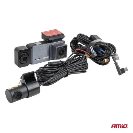 Wideorejestrator 3 Kamery 4K WiFi Przód Tył Wnętrze GPS 512GB USB-C - AMIO 04802