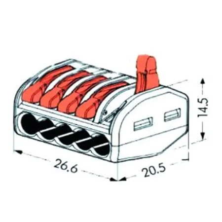 Złącze zatrzaskowe 5 pól, szybkozłącze instalacyjne 0.08-2.5mm2 400V