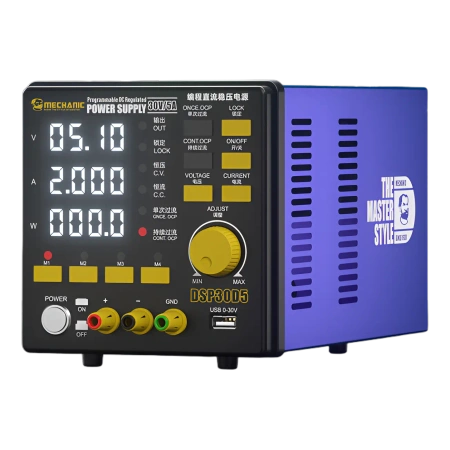 Zasilacz laboratoryjny DSP30D5, 0–30 V / 0–5 A, 150 W, tryby CV i CC, Mechanic