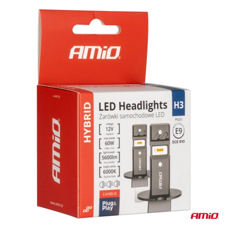 Żarówka samochodowa LED 2szt H3 6000K Canbus 60W AMIO-04113 seria HYBRID AMIO-04113