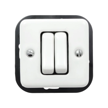 Włącznik światła podwójny ceramiczny, kwadratowy podtynkowy biały Ceramic Loft