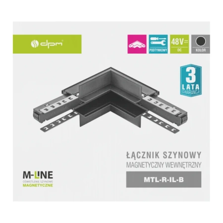 Łącznik kątowy do szyny magnetycznej wewnętrzny podtynkowy czarny M-LINE