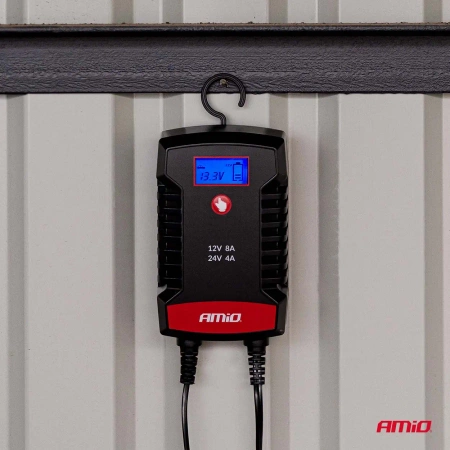 Prostownik AMiO cyfrowy AGM GEL STD LiFePo4 max 6A 6/12V PRO HOOK AMIO-04532
