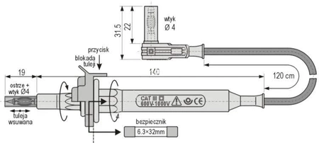 Przewód pomiarowy silikonowy, wtyk kątowy bezpieczny 4mm, 20A, 1.2m czarny