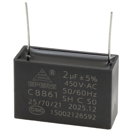 Kondensator rozruchowy do silnika 2µF 450VAC, CBB61, do druku, 39 × 16 × 25 mm, EPERS