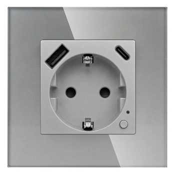 Gniazdo elektryczne Schuko z USB A+C 20W z pomiarem energii (watomierz) ZigBee grafitowe podtynkowe z ramką szklaną - TAWOIA Smart Home