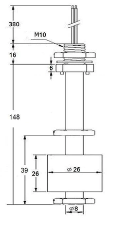 Magnetyczny czujnik poziomu wody CMW165 (50V/0.1A) 148mm