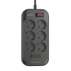 Listwa zasilająca 6 gniazd + 4× USB, przewód 2 m, 10 A, z włącznikiem, czarna, LDNIO