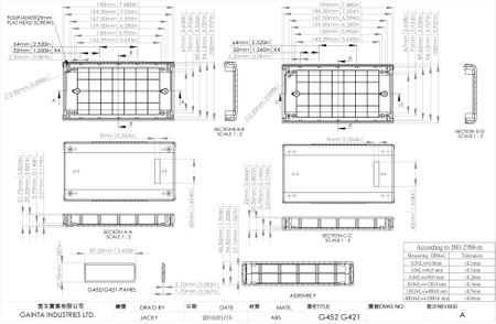 Obudowa 190x100, h=40mm ABS UL94V0, z panelem, G421