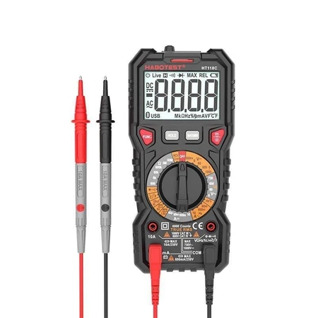 Miernik 6000 [V, A, om, F, Hz, DutyC, temp] TRMS, NCV, testowanie akumulatorów, latarka, Habotest HT118C