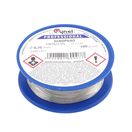 Cyna lutownicza z topnikiem SW26 - 0.25mm - spoiwo Sn60Pb40 Cynel 100g