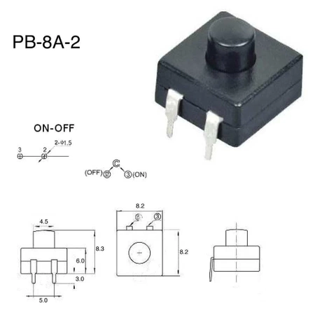 Przełącznik bistabilny ON/OFF 1A, 30V (przełącznik latarkowy) 8x8mm