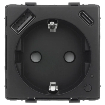 Moduł - Gniazdko pojedyncze Schuko z USB A+C 20W - watomierz - ZigBee, czarny - Tawoia Glass